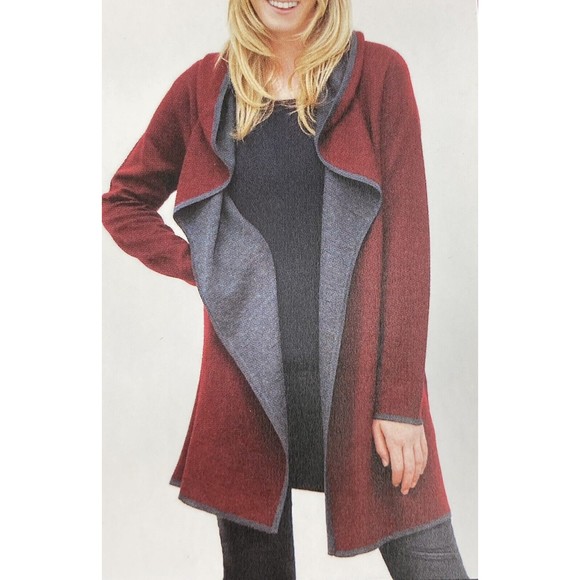 BNCI Blanc Noir Womens M Open Front Cardigan Wool Blend Burgundy/Gray NWT - Picture 1 of 8